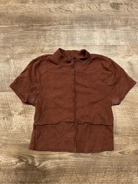 PAC Cares Brown Ribbed Short Sleeve Shirt Size Small